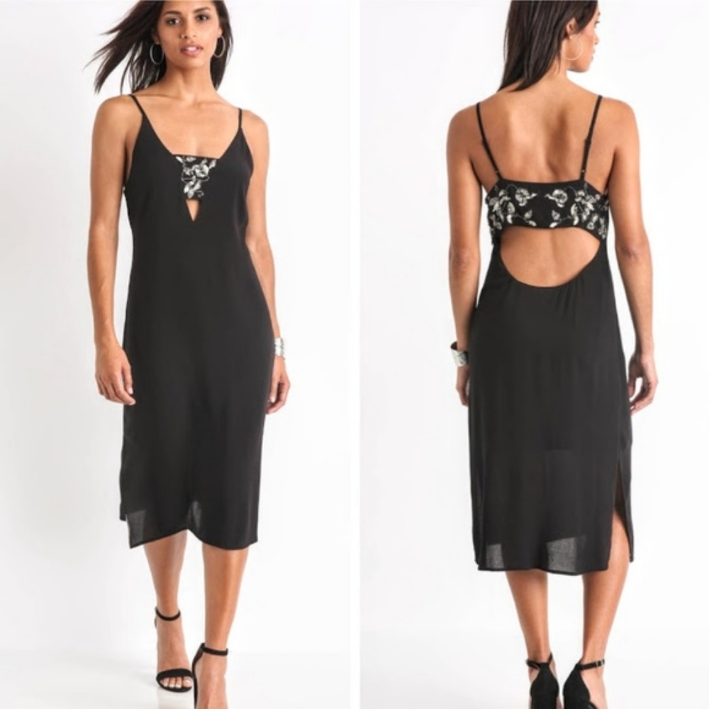 New Friends Colony black sequin embellished Cut-out Open Back Slip dress NWT